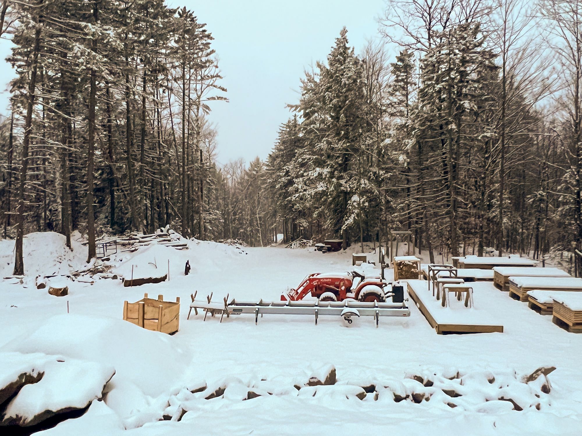 Snow on Lumber Piles