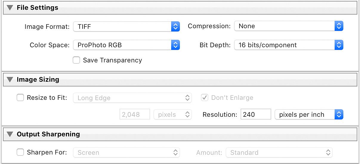 Lightroom Export Settings