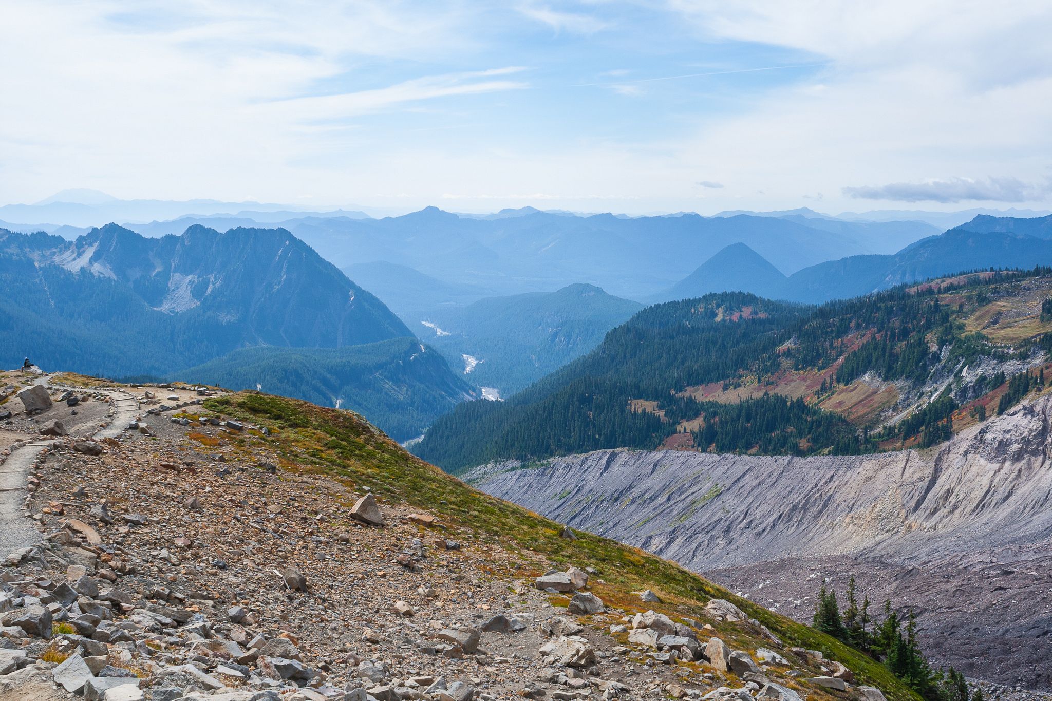 Mountain ranges and glacier visible in the distance