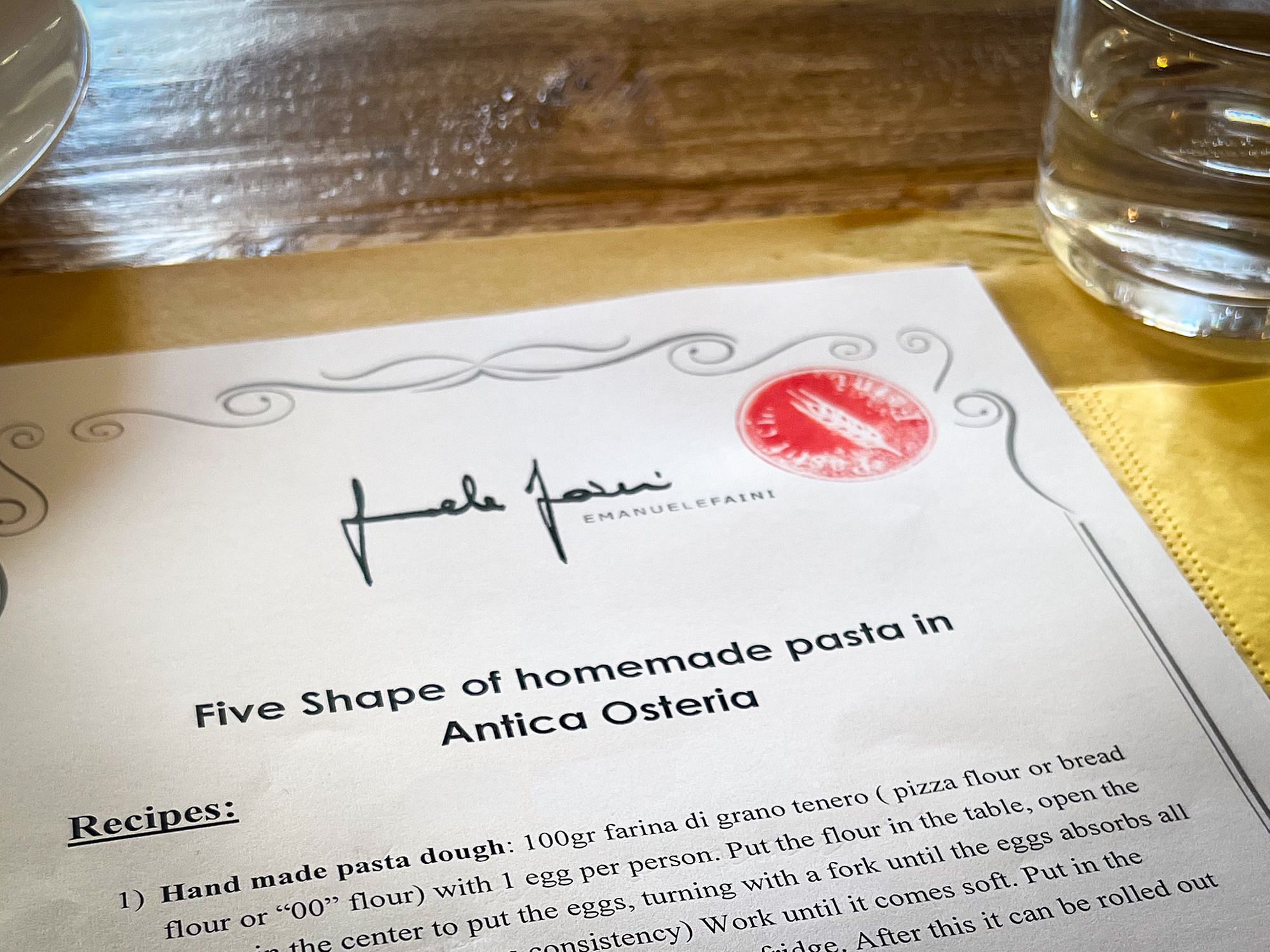 Five shapes of homemade pasta in Antica Osteria