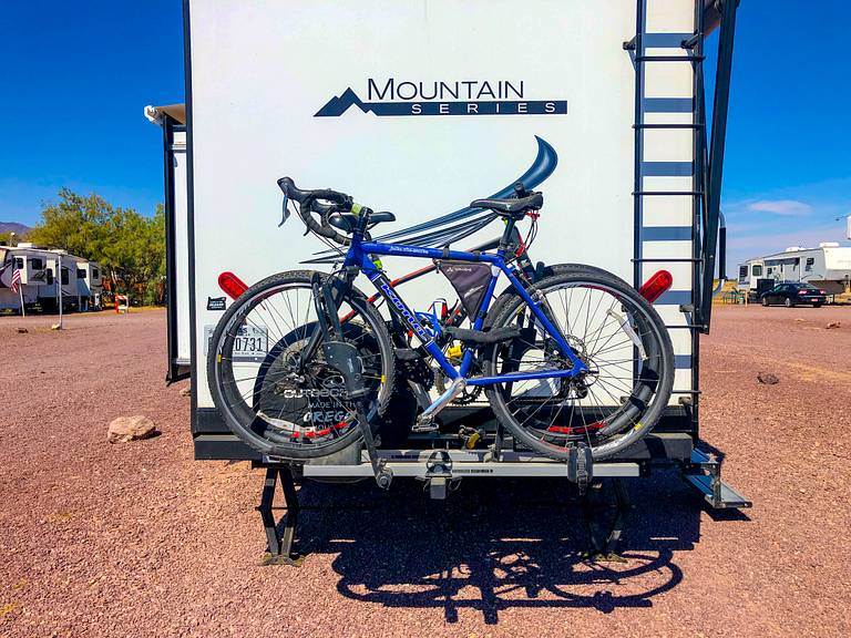 Bikes mounted on Thule T2 Classic Bike Rack