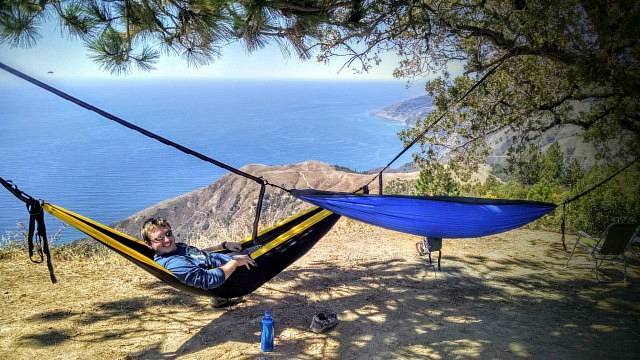 Two hammocks with ocean in the background