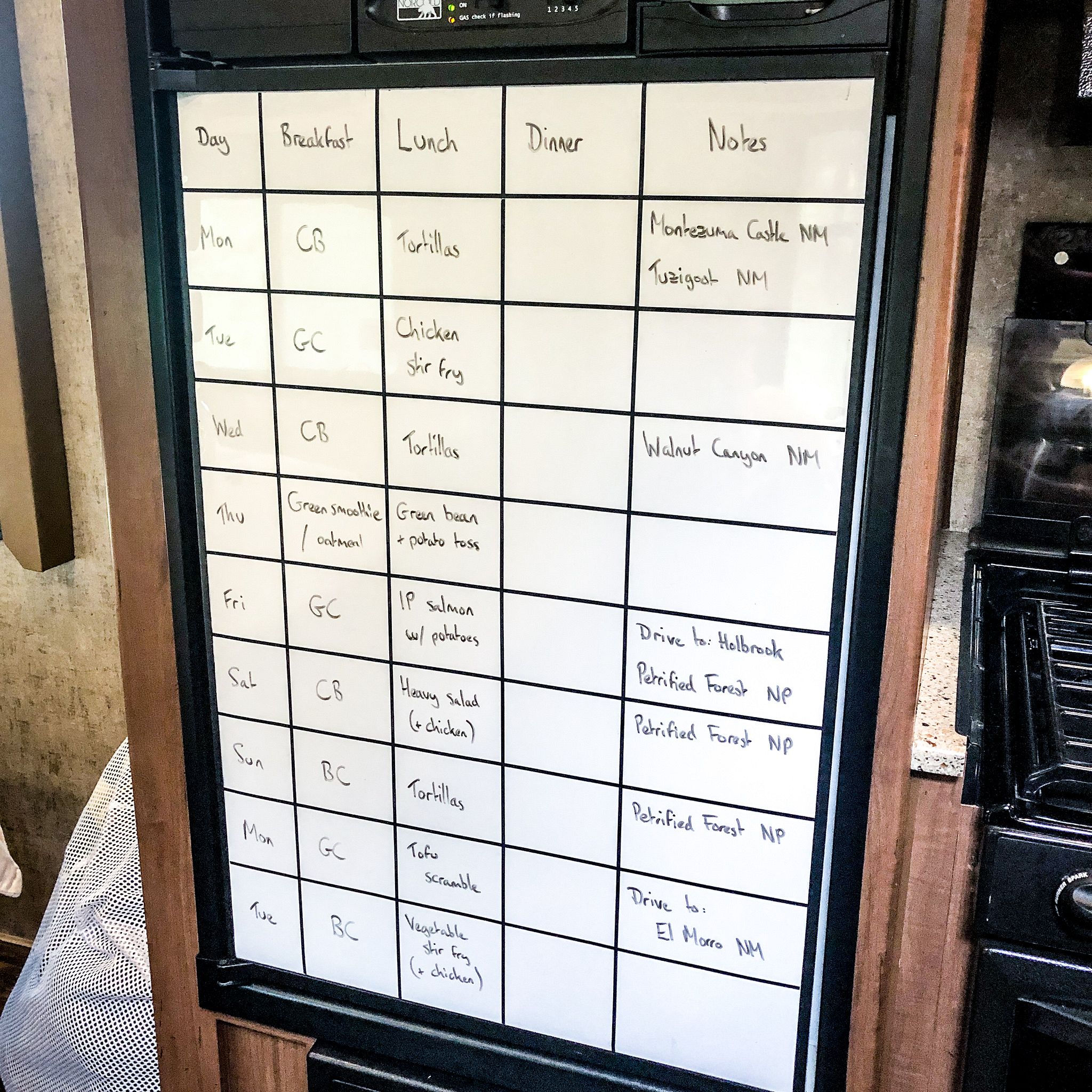 Meal and travel plan